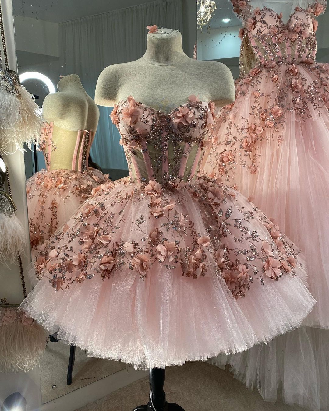 pink and gold dresses for sweet 16 Long Sleeve Blush Pink Prom Dresses Cute Princess Sweet 16 Quinceanera Ball Gowns ARD1051