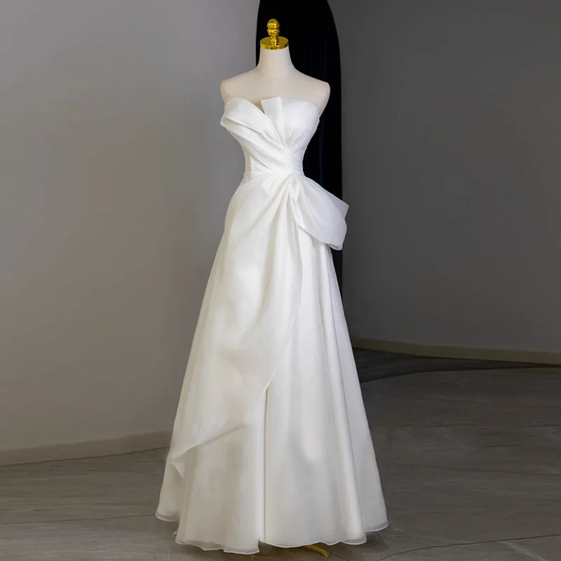 Strapless Satin Gown With Dramatic Asymmetrical Bow on Luulla
