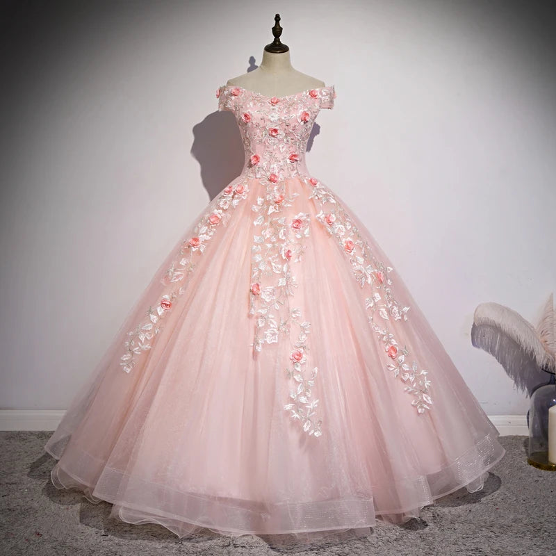 slim fit dress slacks Blush Pink Strapless Ball Gown Formal Prom Dress with Colored Flowers main image 1