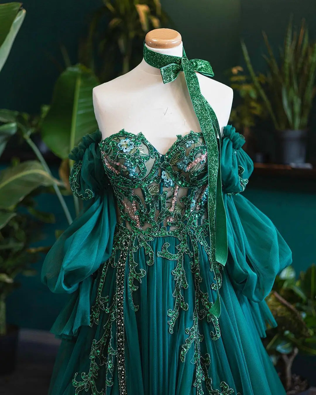 Exquisite Green Lace Off-shoulder Evening Gown on Luulla