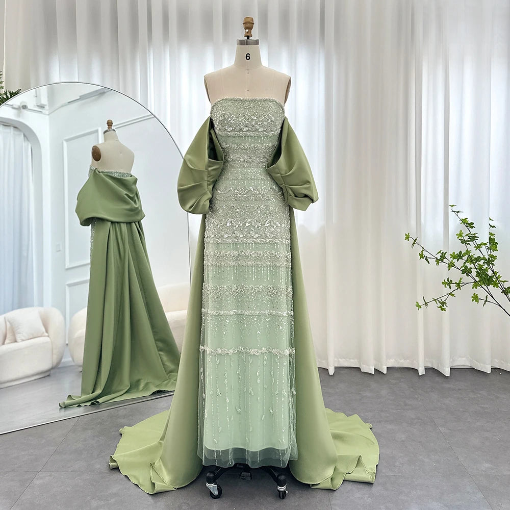 Strapless Green Gown With Lace Detail And Train on Luulla