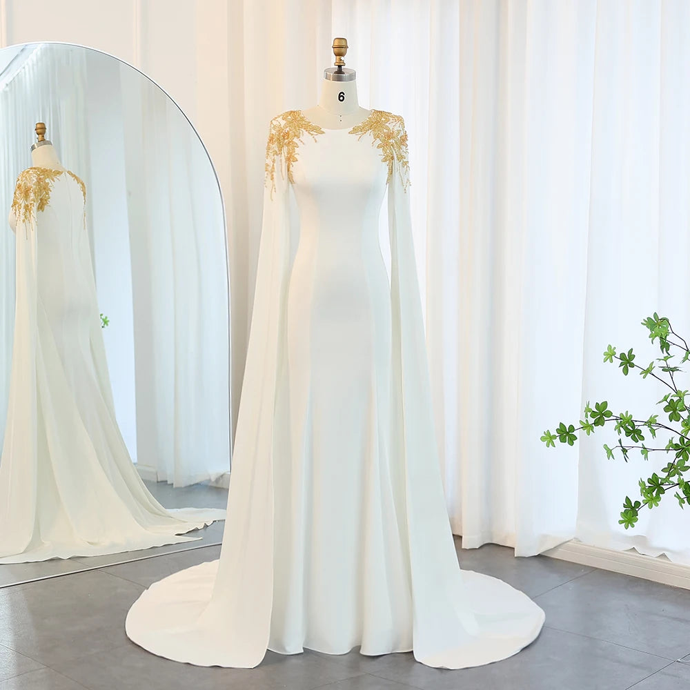 Luxurious White Gown With Gold Embellished on Luulla