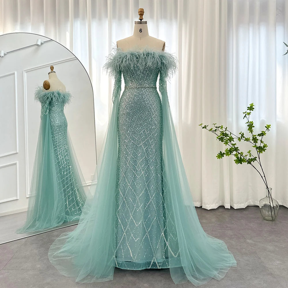 Glamorous Off-shoulder Feathered Light Blue Gown on Luulla