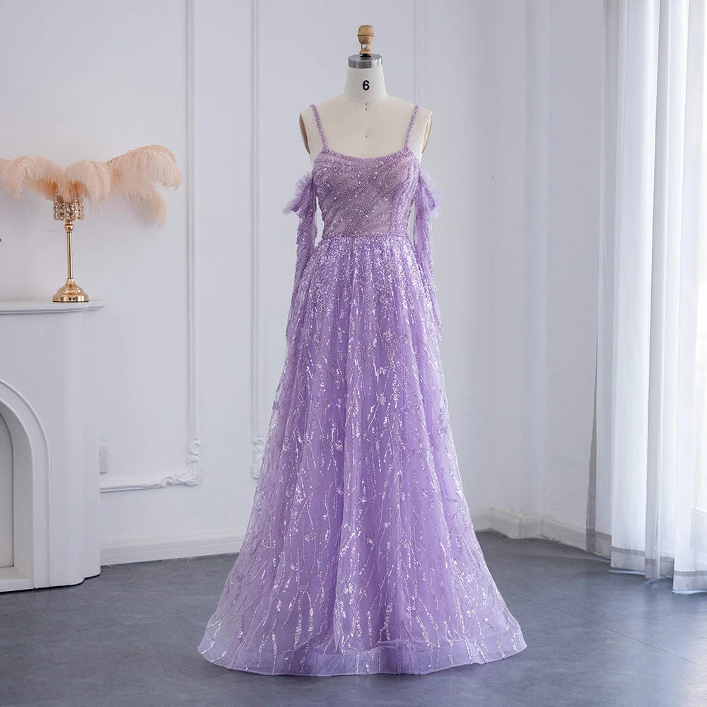 Sharon Said Luxury Dubai Beaded Lilac Evening Dress For Women Wedding Party Elegant Sage Green Long Sleeve Formal Gowns Ss258
