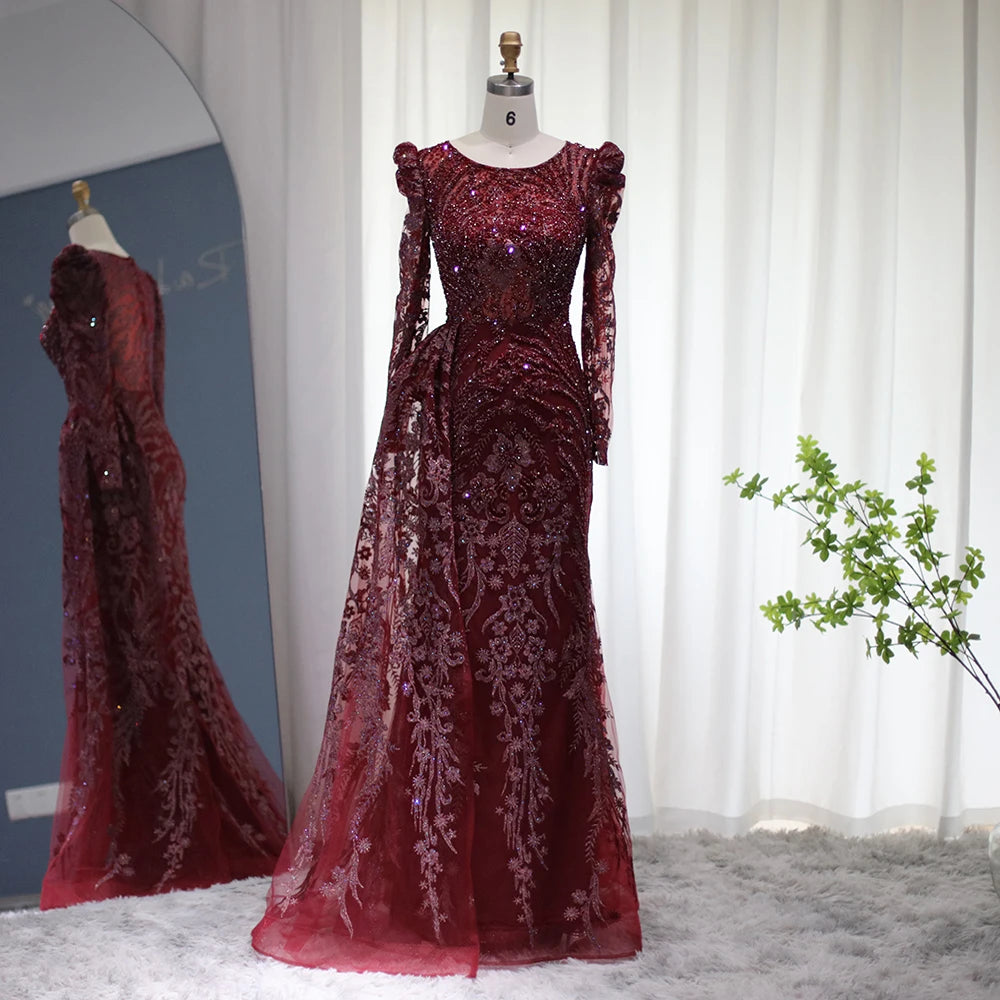 burgundy sequin lace dress Burgundy Lace Mermaid Prom Dresses Off The Shoulder – alinanova main image 1