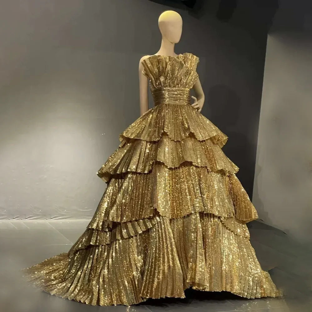 slim fit dress slacks Velvi - Eclipse Gown - Gold - V-Neck Sequin Dress