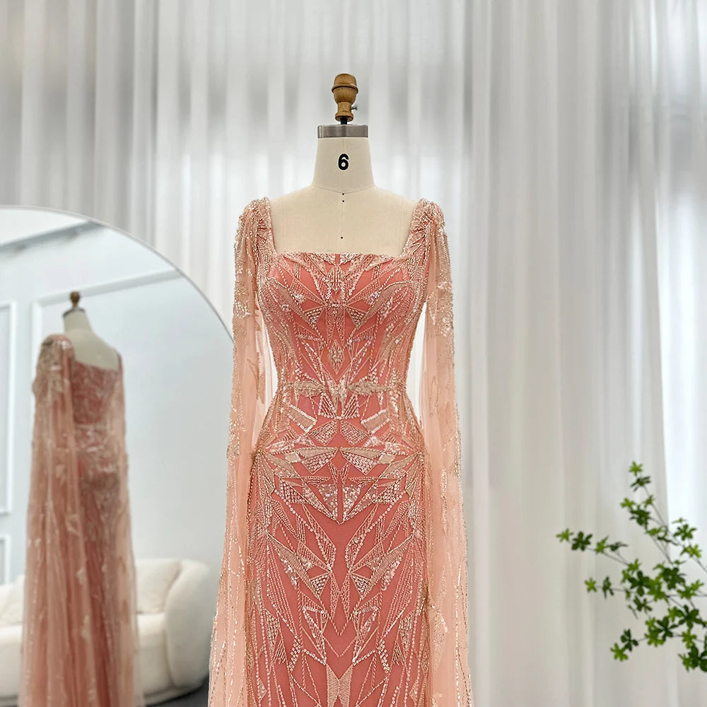 Cape Sleeve Gown with Sparkle Detail