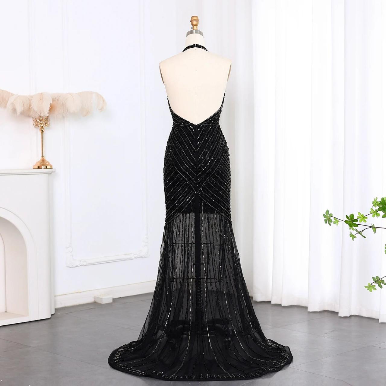 white and black spotty dress RIA Halter Sequin Maxi Dress in ONYX – OFUURE main image 1