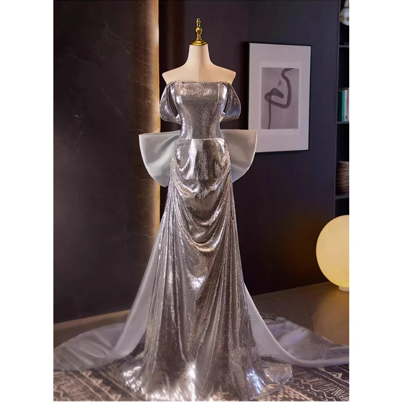 silver sequin bow dress Jarlo sequin Structured Mini Dress with bow back in Silver
