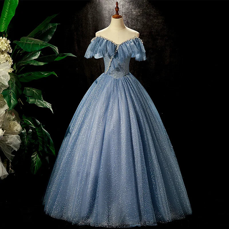 Off-shoulder Blue Gown With Sparkling Details on Luulla