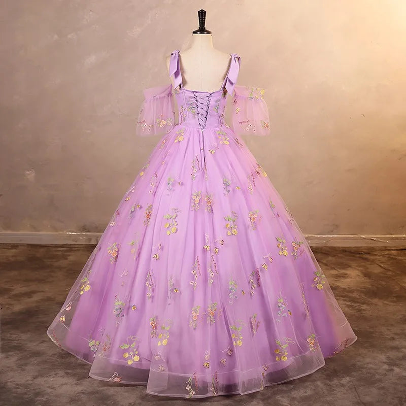 Lavender Rosalina Ball Gown With Draped Top And Ruffle Sleeves