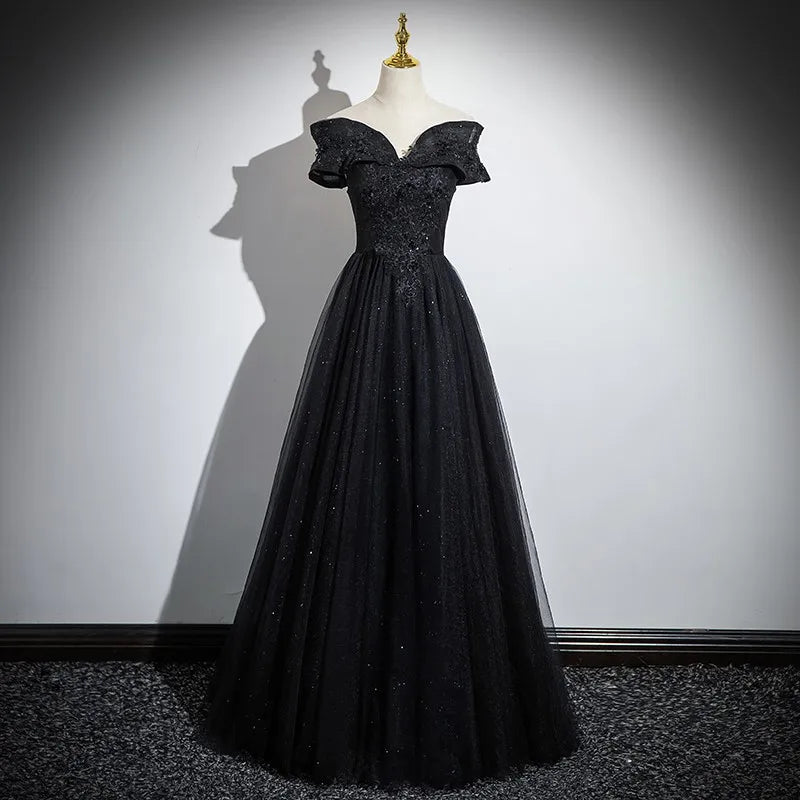 Off-shoulder Black Sequined Evening Gown on Luulla