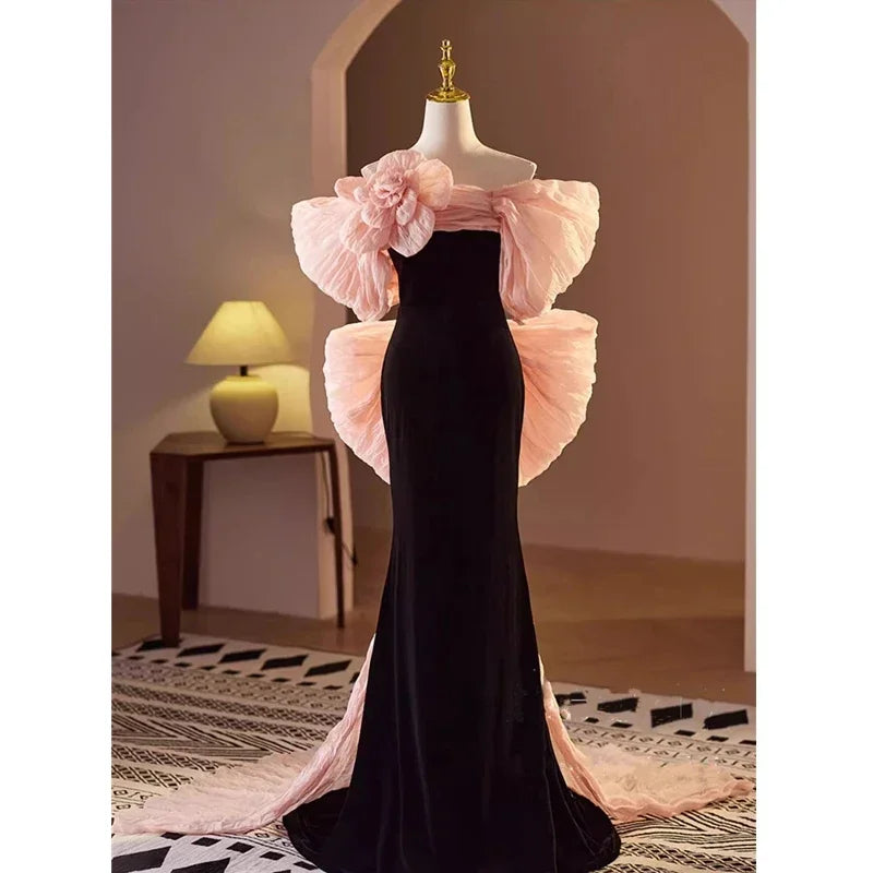 Strapless Black Dress with Rosette and