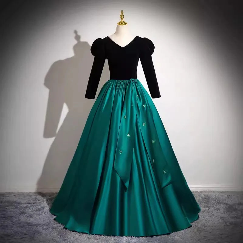 Crushed Velvet Shirt Dress ANDREA TOP Black Velvet Top Green Satin Skirt  Dress