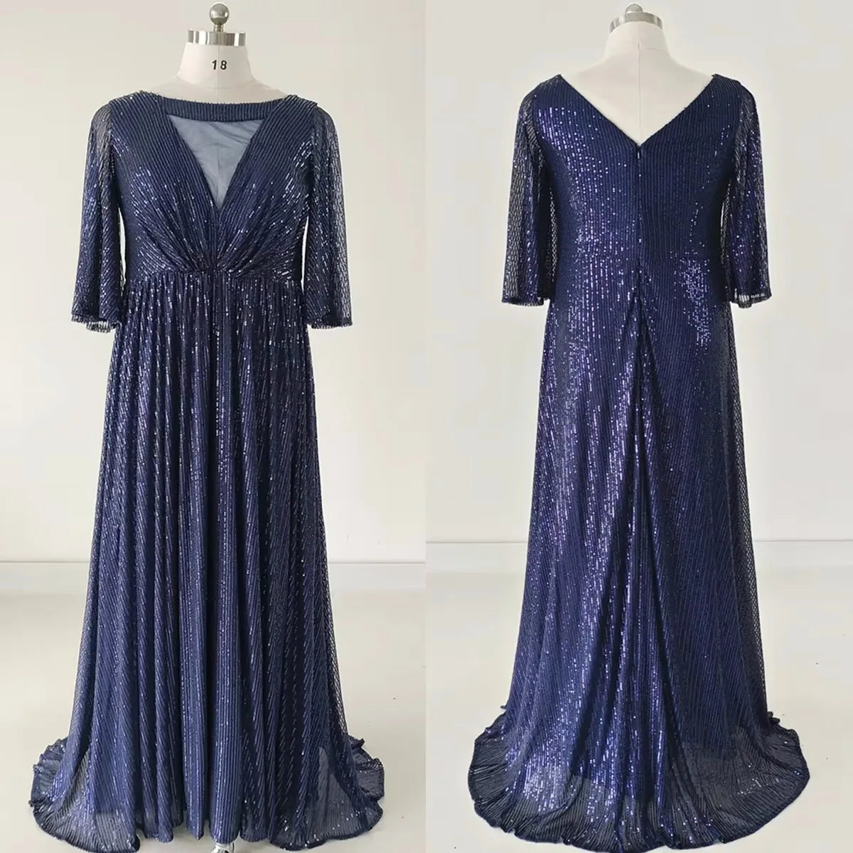 Black Sequin Gown With Sheer Bell Sleeves on Luulla