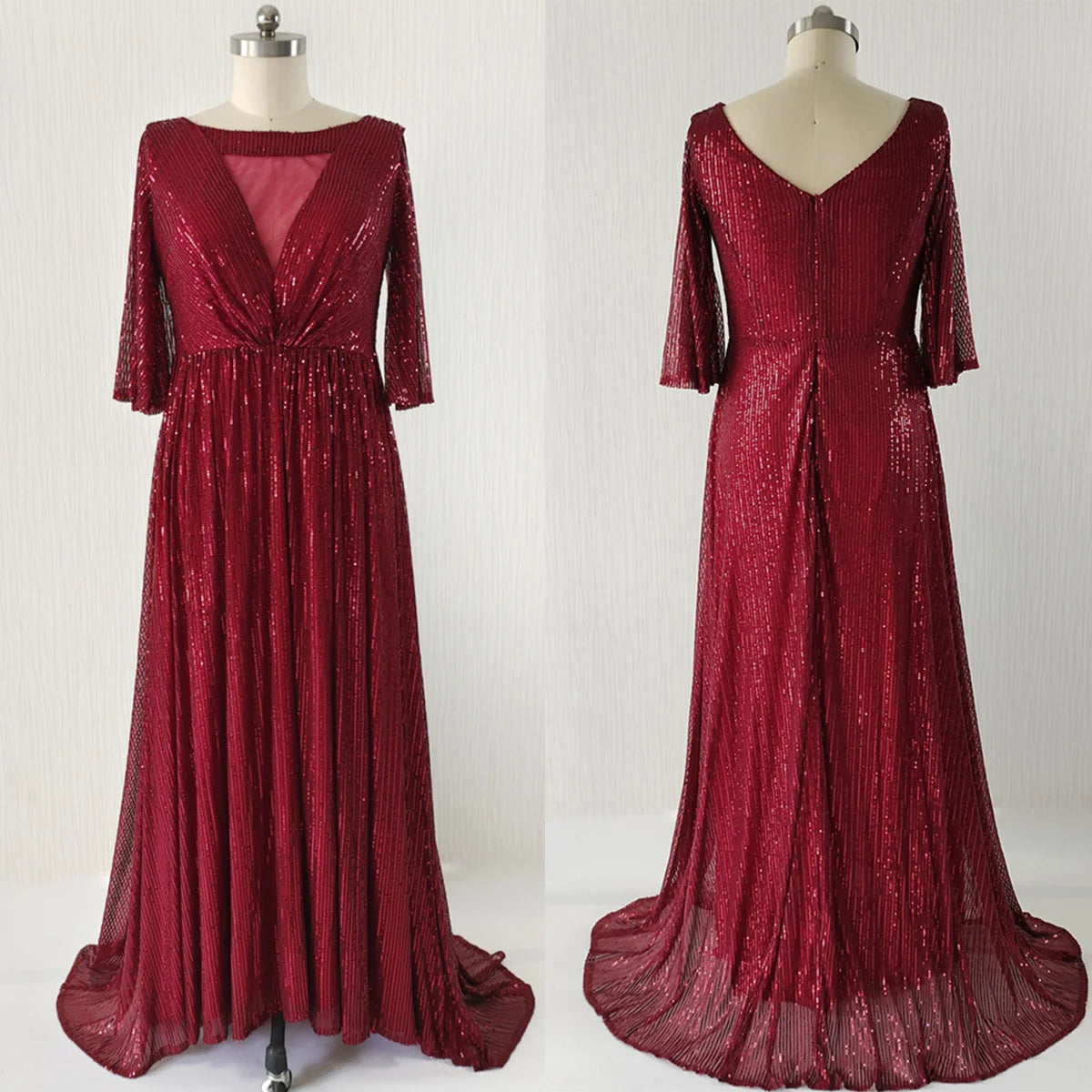 Black Sequin Gown With Sheer Bell Sleeves on Luulla