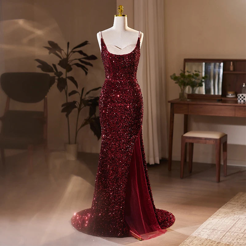 burgundy sequin dresses KAMAJA LONG DRESS, BROWN / 38 main image 1