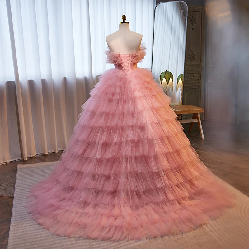 Pleated Tulle Bow Back Ball Gown Dresses Strapless main image 0