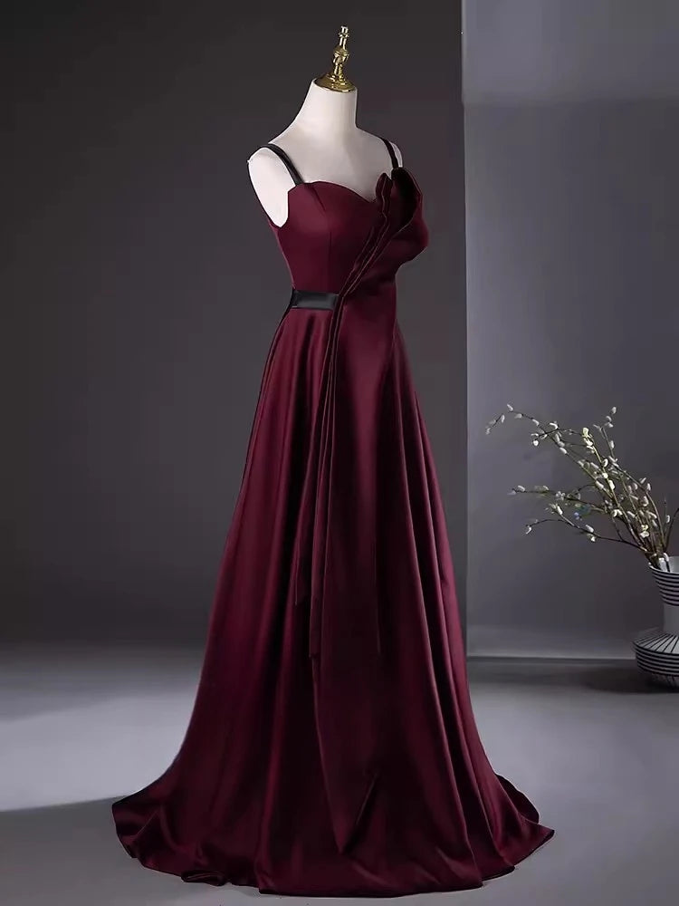 Real Picture Elegant Dark Red Evening Formal Dresses V Neck Ruched A Line Satin Wedding Party Occasion Prom Vestidos de Noche