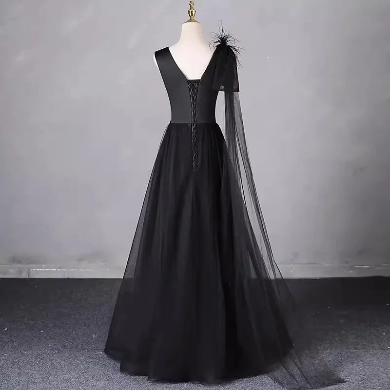 Black Chiffon Evening Gown With Shoulder Sash on Luulla
