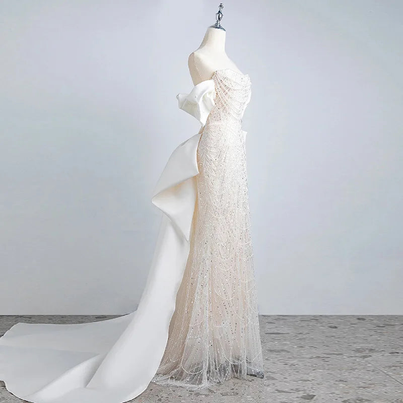 Real Picture Elegant Pearls Women Evening Dresses Off Shoulder Mermaid Wedding Party Dress Formal Occasion Wear Prom Vestidos