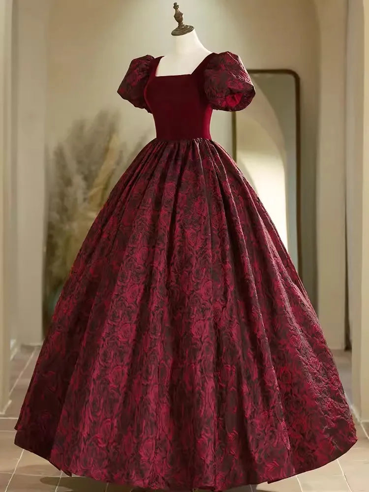 strapless open back dress Vine & Love Sequin Velvet Puff Sleeve Mini Dress in Red main image 1