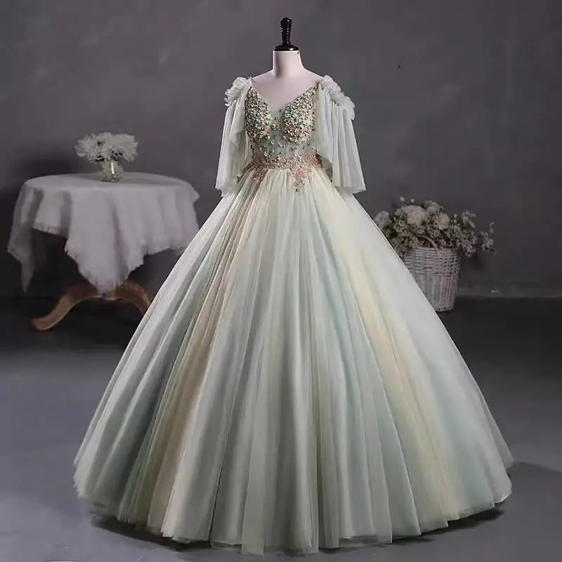 Vintage Lace Beaded Floor-length Evening Gown