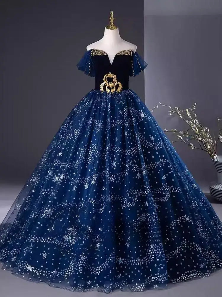 dark blue starry dress Sparkling Navy Blue Starry Night Ball Gown