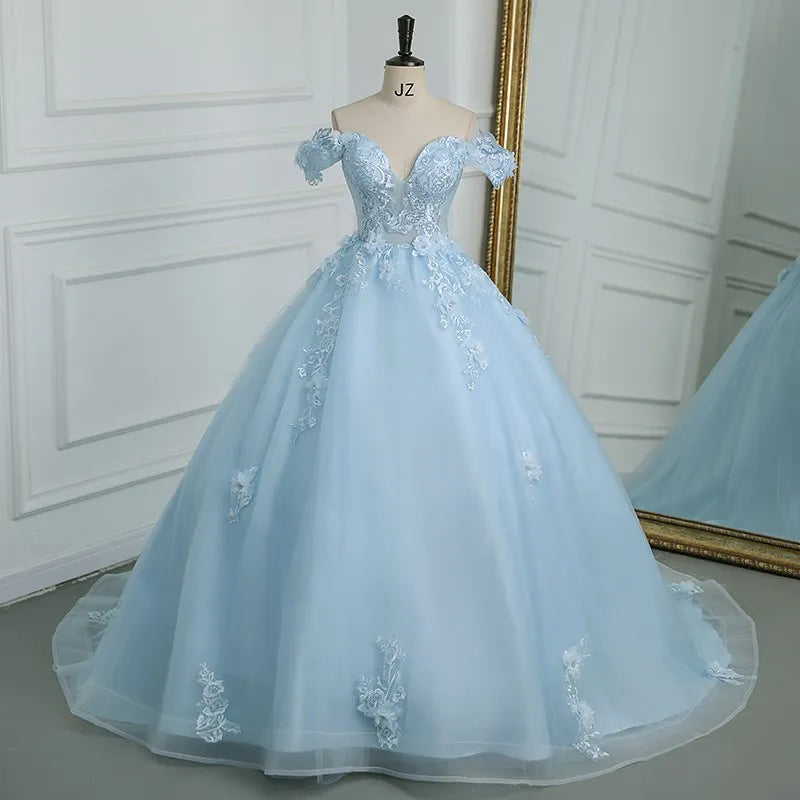 Blue A Line Off The Shoulder Ruched Long Gala Ball Dress main image 0