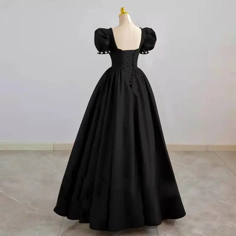 Black Evening Gown With Pearl Embellished Sleeves on Luulla