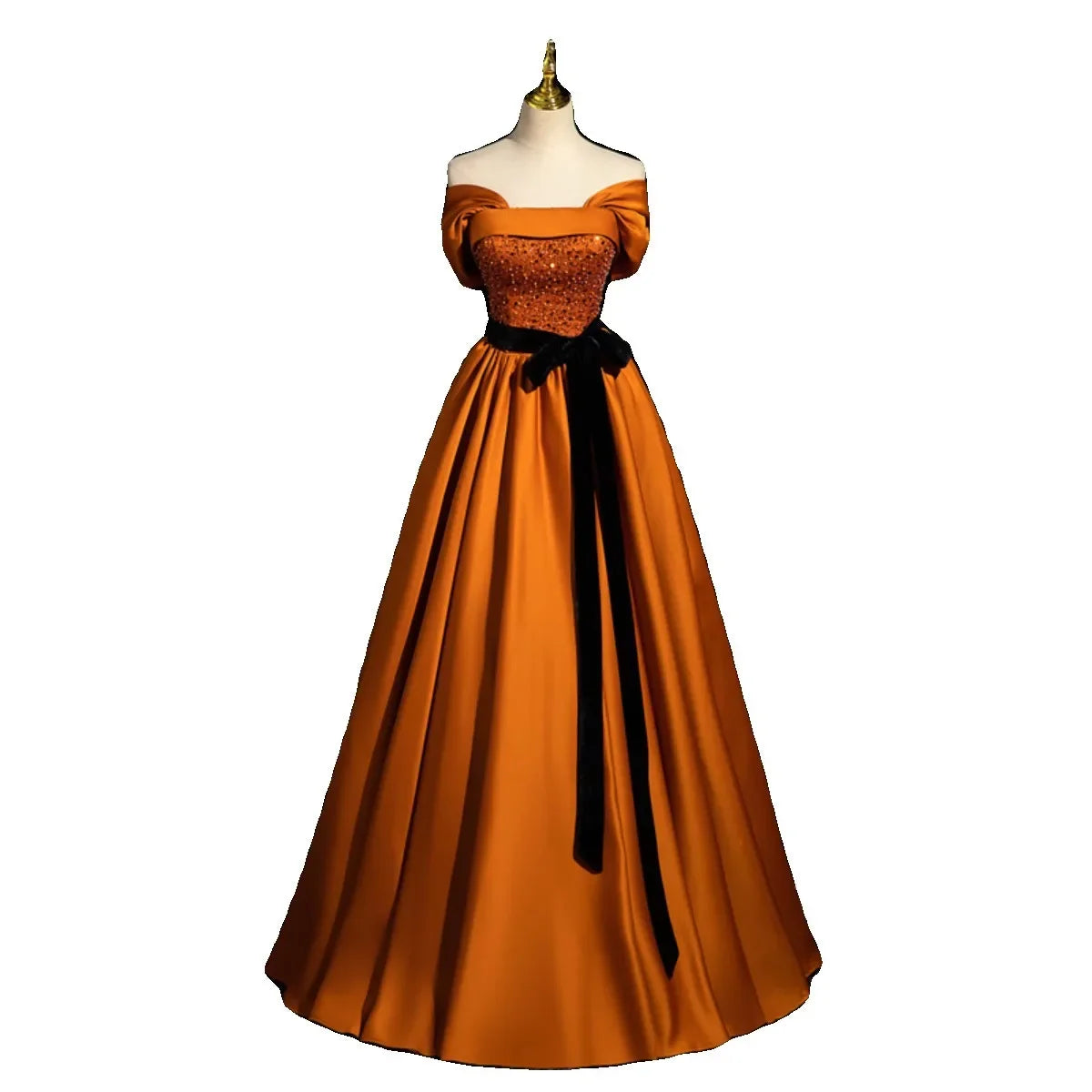 orange dress with black belt Burnt Orange Satin Prom Dresses with Black Belt Off the Shoulder Quinc   Viniodress