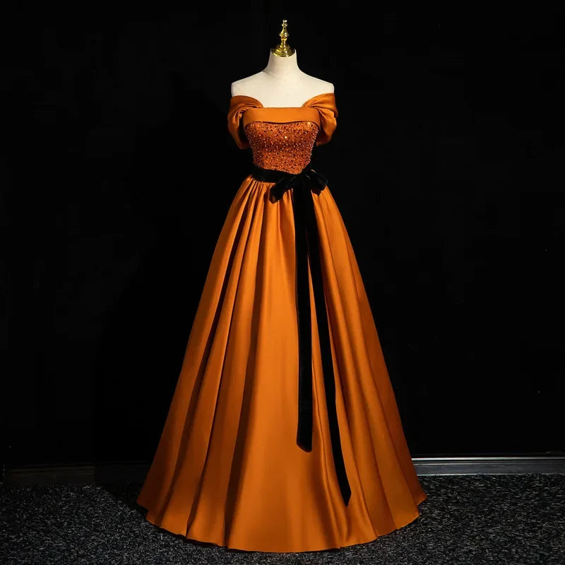 strapless open back dress The Kinsley Maxi Dress in Orange & Black – Solace London main image 0