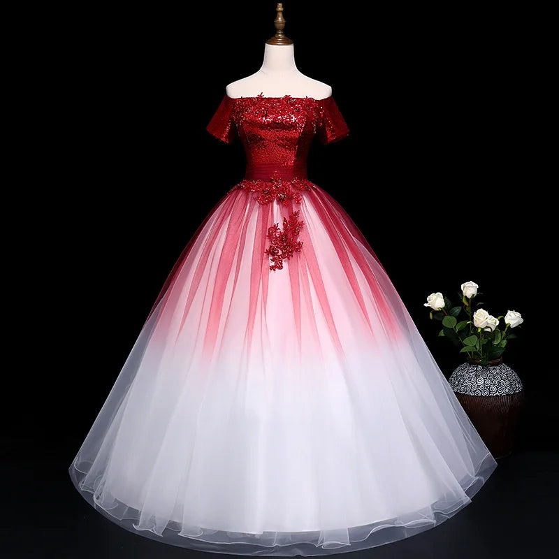 Off-shoulder Red Ombre Lace Evening Gown