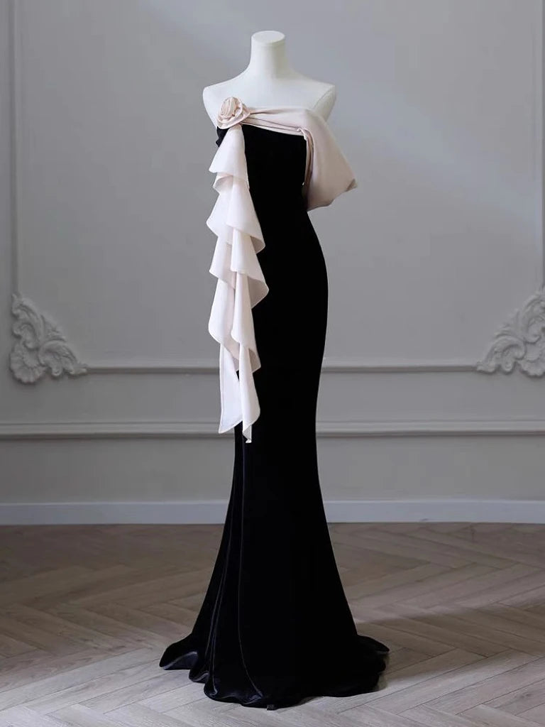 Black Formal Gown With White Ruffled Sleeves on Luulla