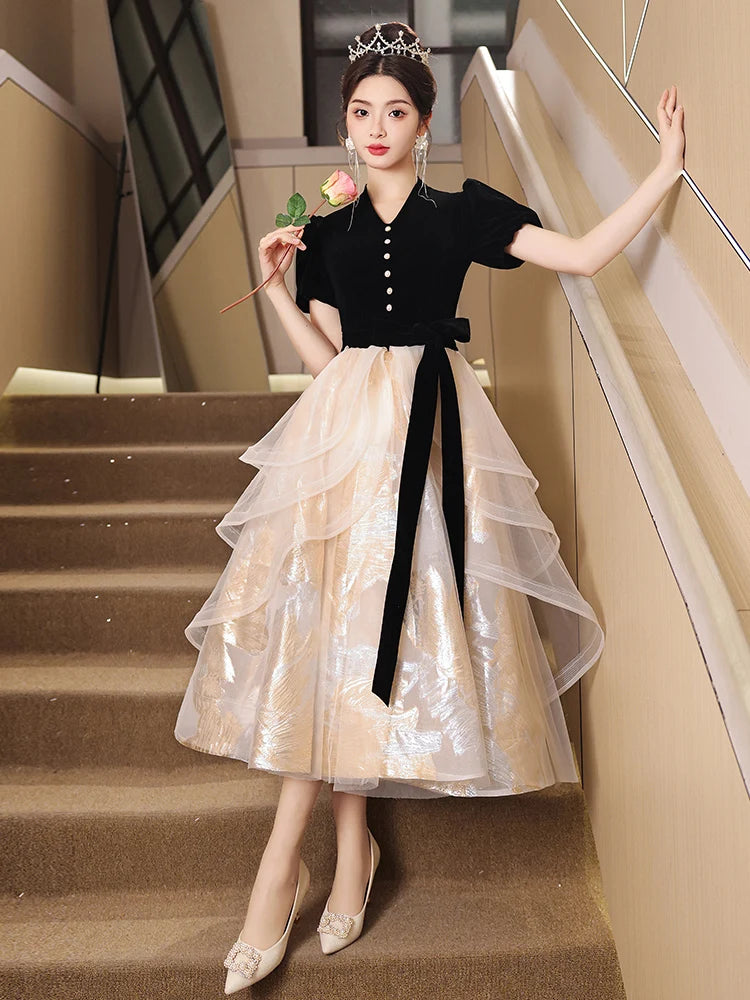 Black Top Layered Satin Skirt Dress