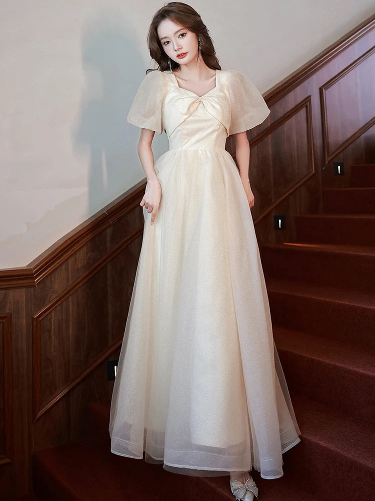 Bow Off-the-Shoulder Floor-length A-Line Satin Dress Wisteria main image 1