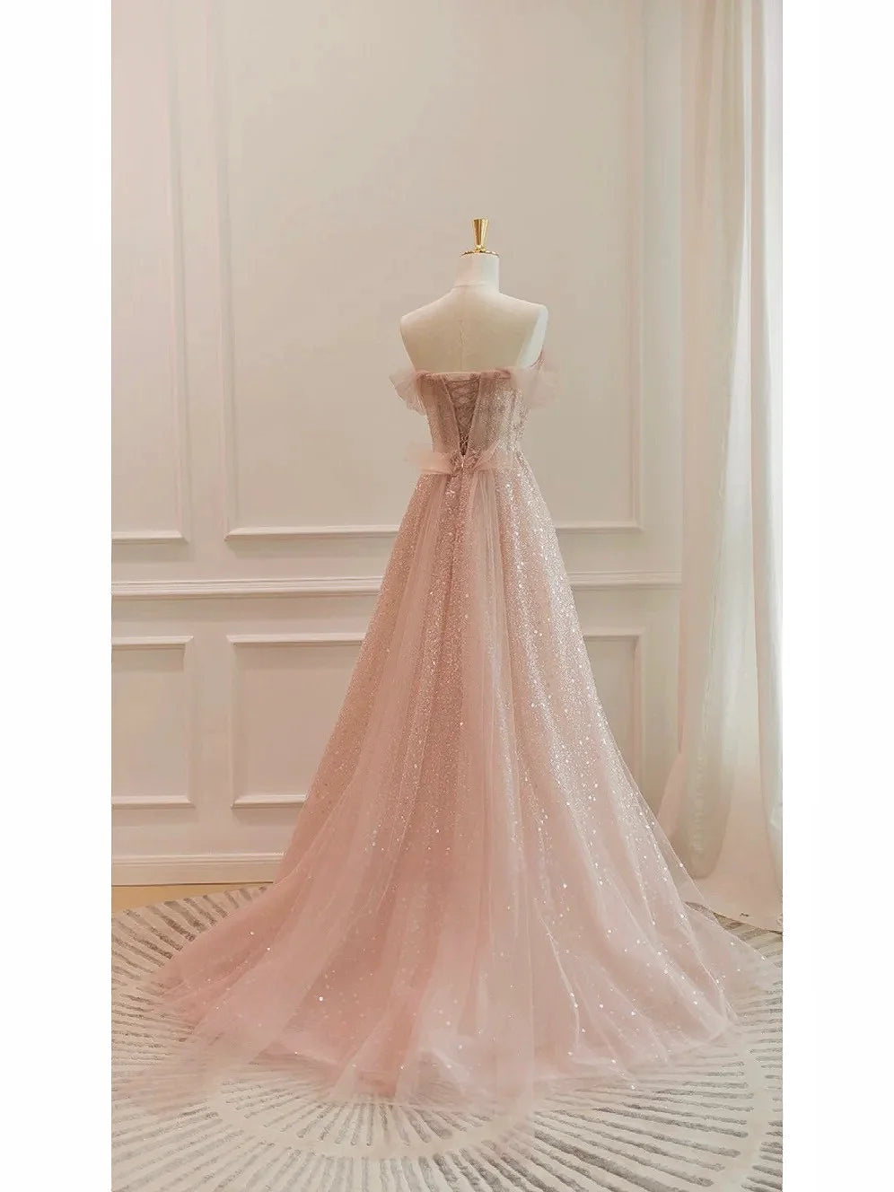 Silky Knit And Cascade Off-Shoulder Sheath Gown 791