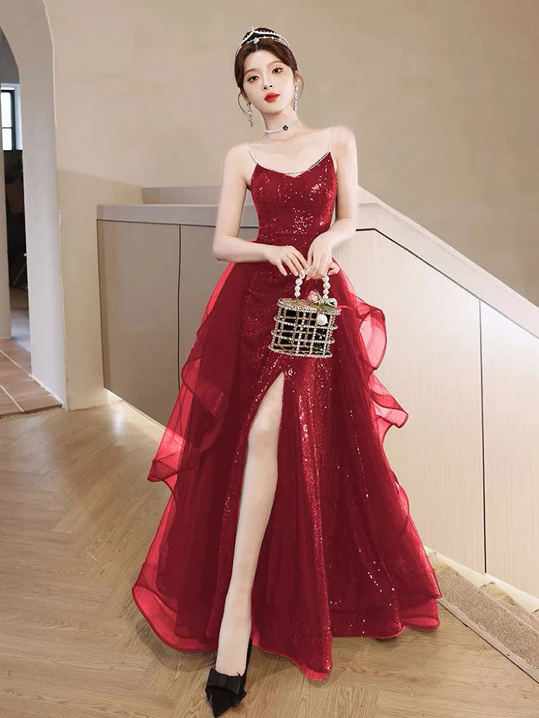 Stunning Red Sequin Gown With Slit Design on Luulla