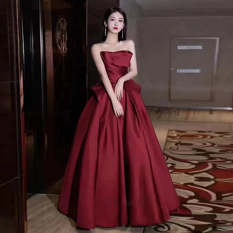 burgundy dress with train Burgundy One-shoulder High Split Long Prom Dress with Half train main image 1