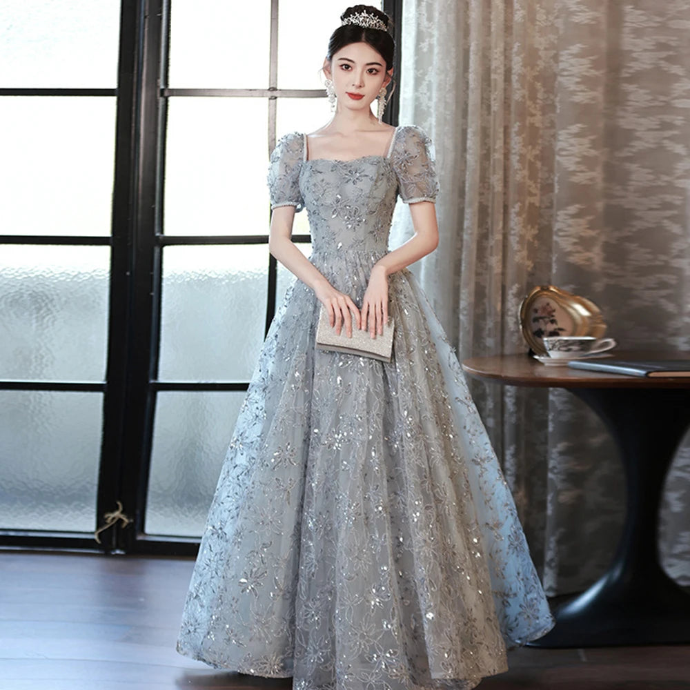 long sleeve grey evening dress Plus Size Womens Satin Formal Dress Long Sleeves Sparkle Prom Gown Grey / 4XL main image 1