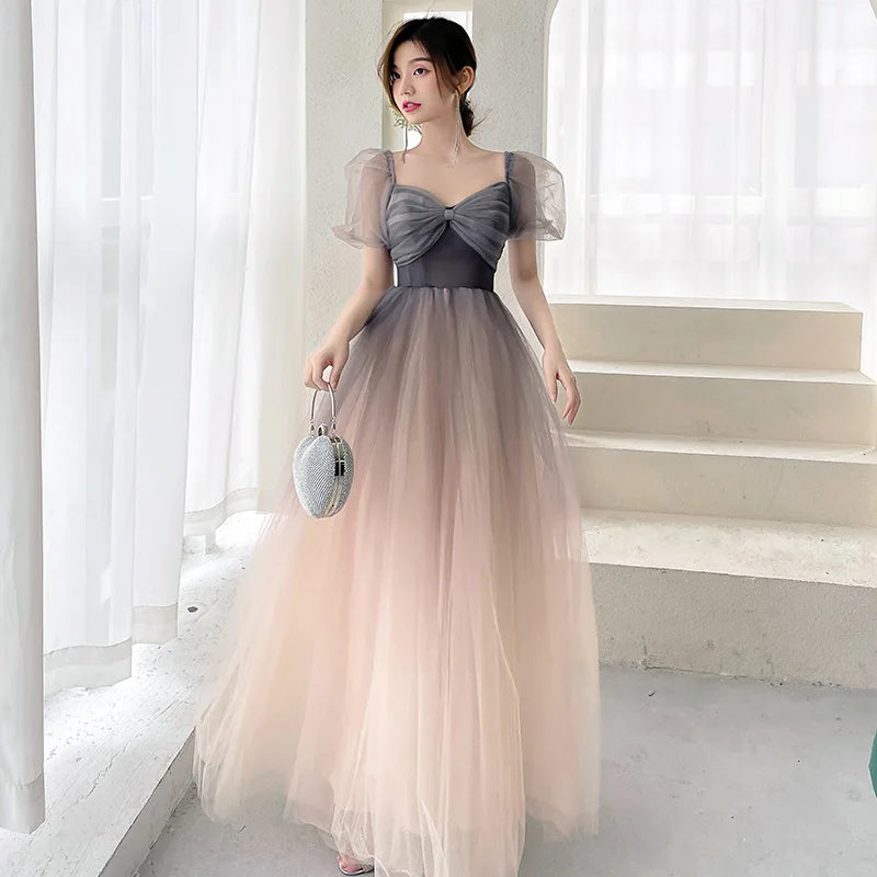 Ethereal Tulle Gown With Puffy Short Sleeves