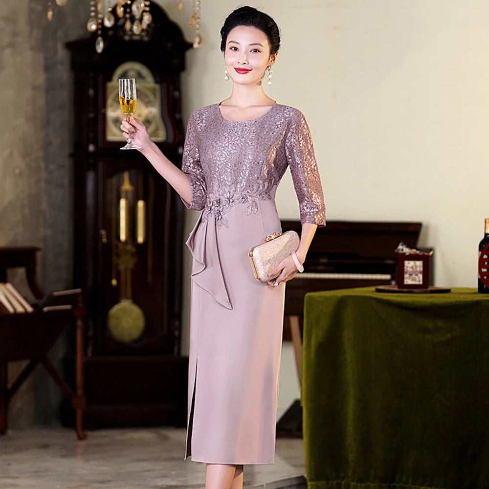 Sequin Lace Cape Sleeve Evening Gown Lavender