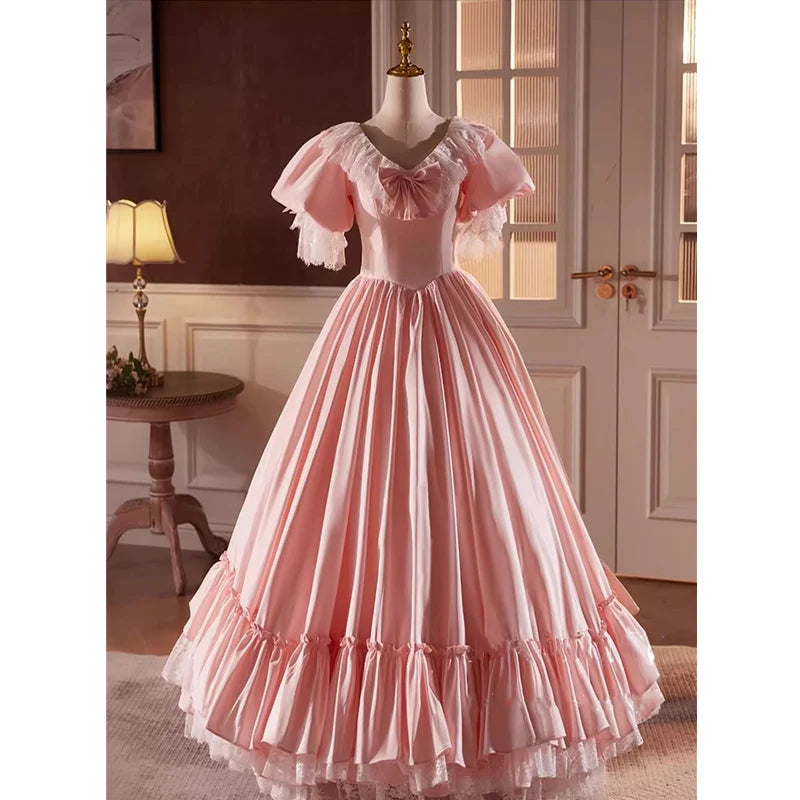 open lace back dress Cecil - Pink 1950s Dress with White Lace main image 1