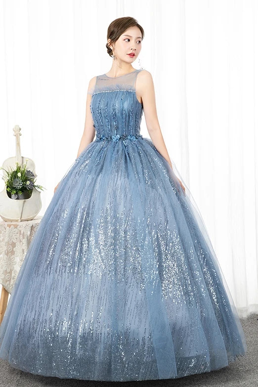blue sequin tulle dress Elie Saab Sequined Tulle Gown in Blue
