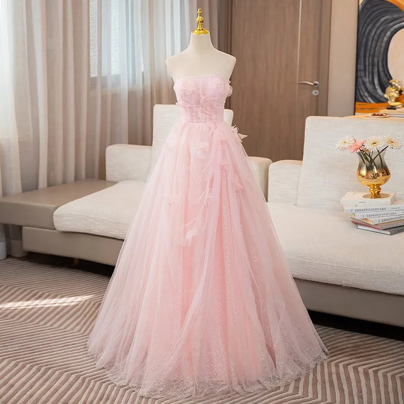 pink tulle strapless dress Milla Women's Strapless Puffy Midi Tulle Dress