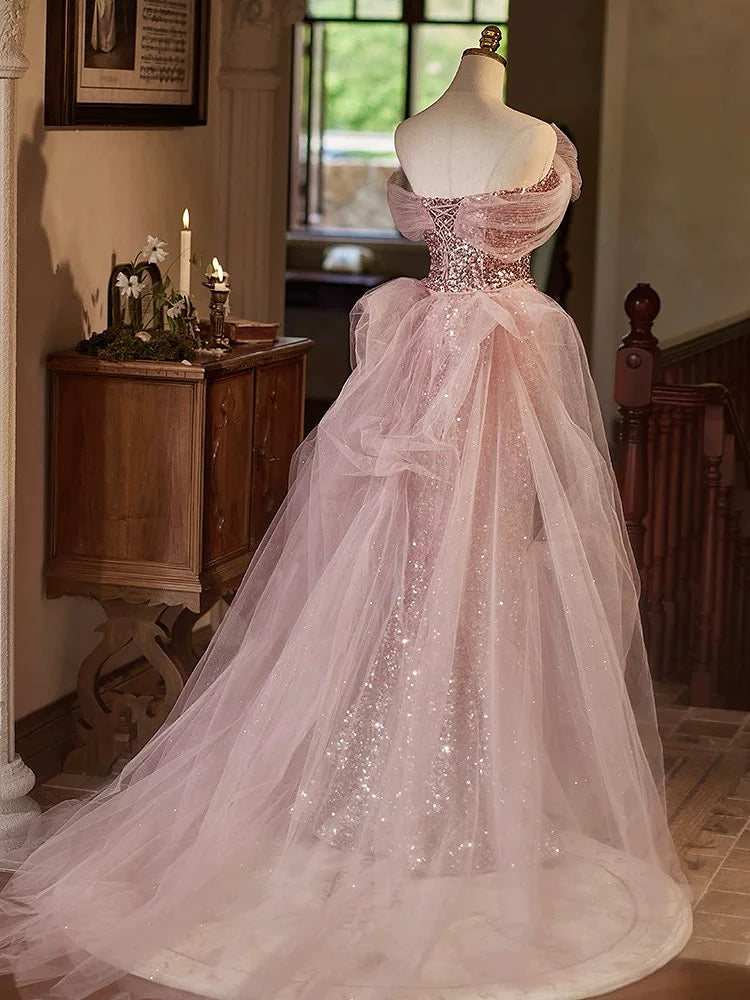 rose gold sequin tulle dress Luxurious Heavy Handmade Party Dress,22st Birthday Dress,Sexy Silver/G –  Simplepromdress main image 1