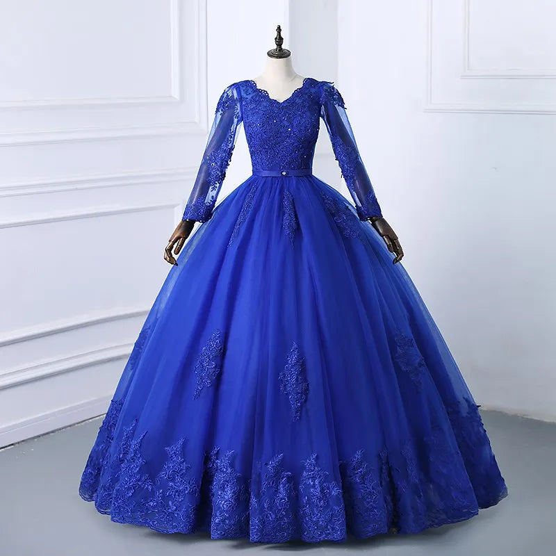chinese dress ladies See Through Long Sleeve A Line Homecoming Dresses Royal Blue Lace Shor –  SheerGirl main image 0