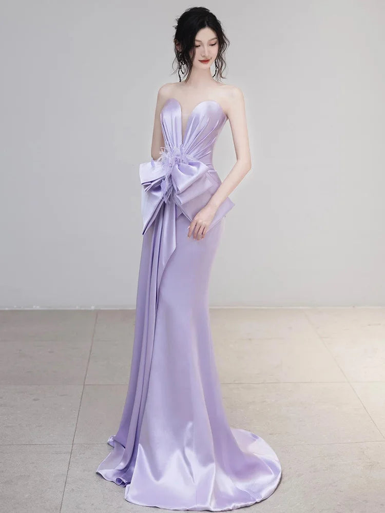 Lavender Satin Gown With Dramatic Bow Accent on Luulla