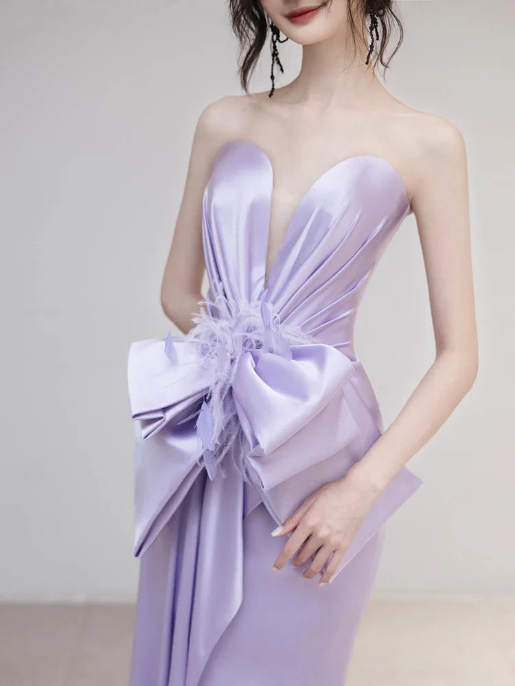 Lavender Satin Gown With Dramatic Bow Accent on Luulla