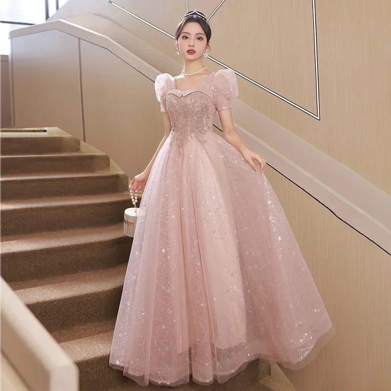open lace back dress Designer Unique Lip Embroidered Tulle Off Shoulder Ruffle Pleated Drop Waist Wedding Banquet Party Cocktail Dress main image 1